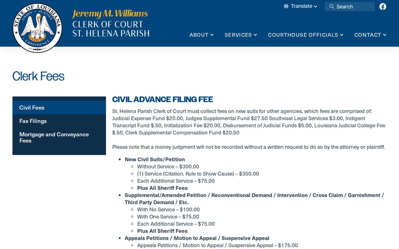 St. Helena Parish arrest court record copy and name search fees