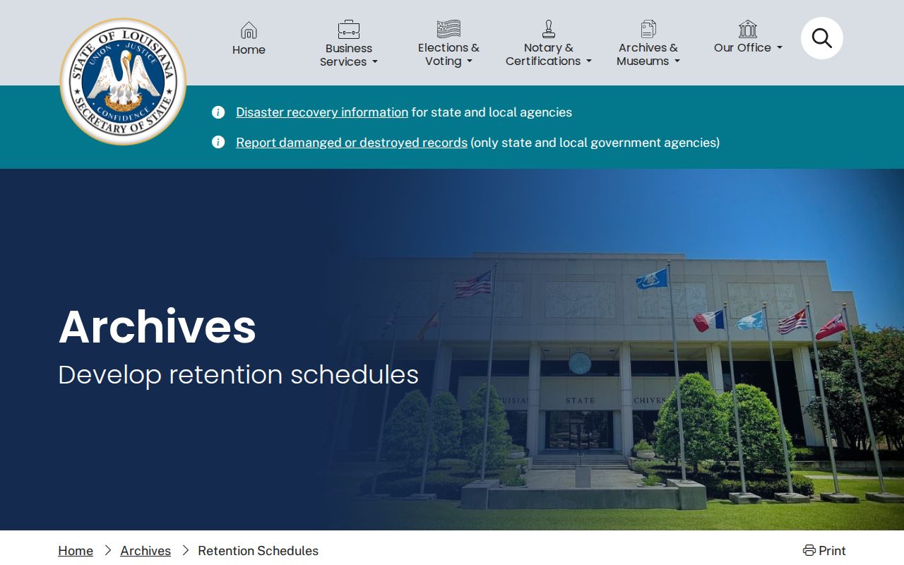 Louisiana retention schedule guidance for St. Helena Parish arrest records