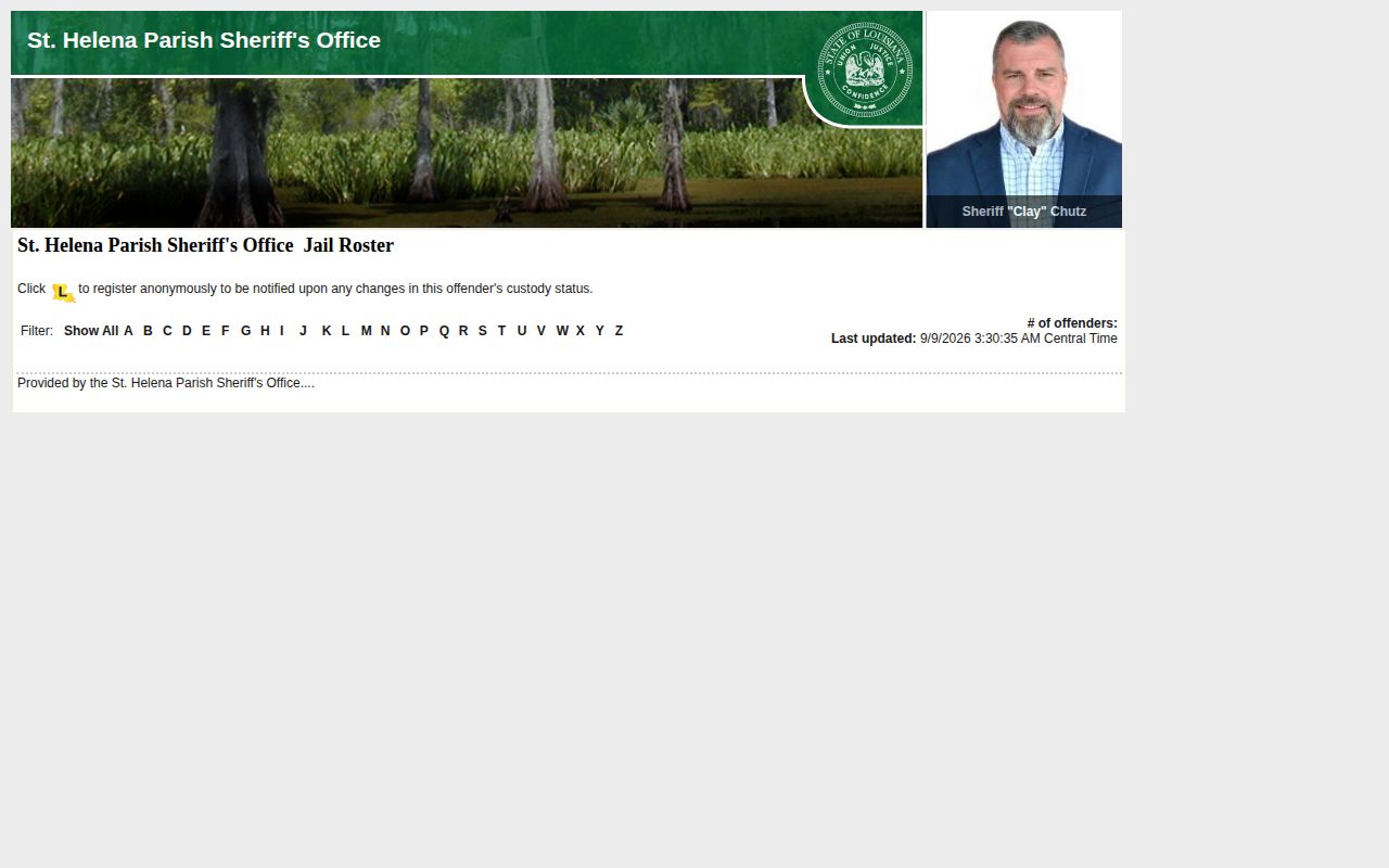 St. Helena Parish arrest roster and current custody search interface